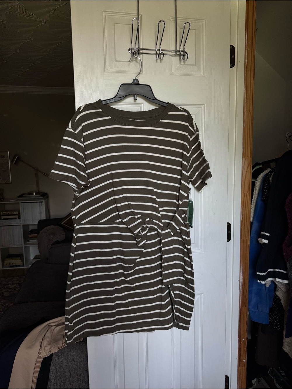 army green and white striped tee shirt dress